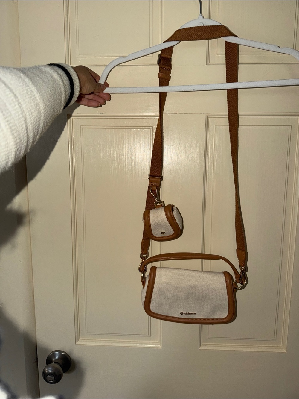 lululemon athletica Cream and Brown Convertible Crossbody with Mini Pouch